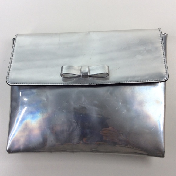 Marni Leather Shoulder Bag Clutch Pouchette One Ribbon Motif Enamel Gray Yo19 - Picture 6 of 10